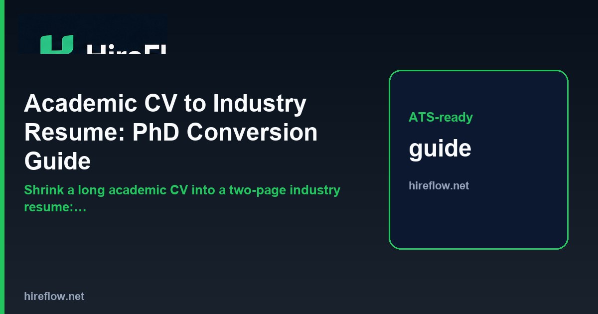 Academic CV converted into a two-page industry resume with publications, patents, and grant metrics reframed for recruiters