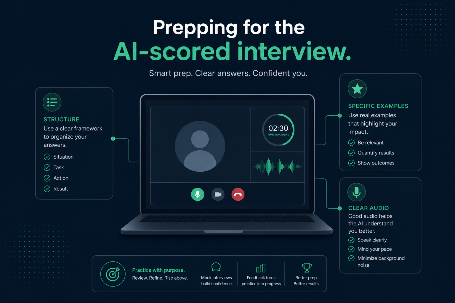 A candidate recording a one-way async AI video interview at a laptop