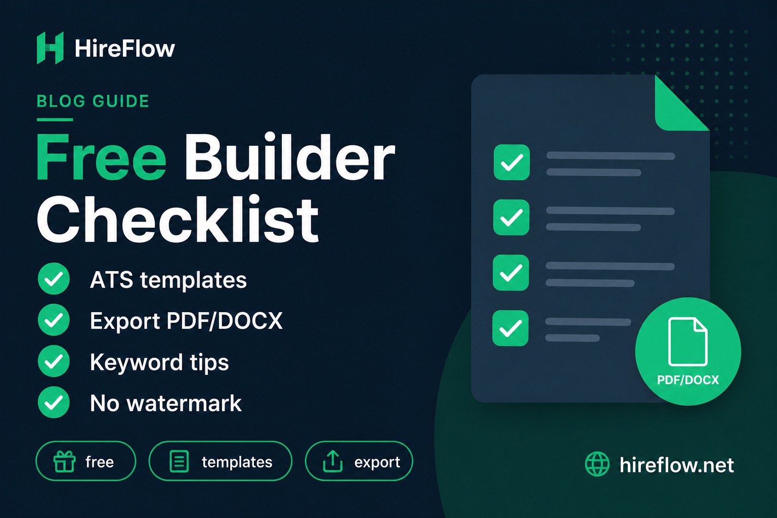 Free resume builder export checklist PDF and DOCX guide on hireflow.net