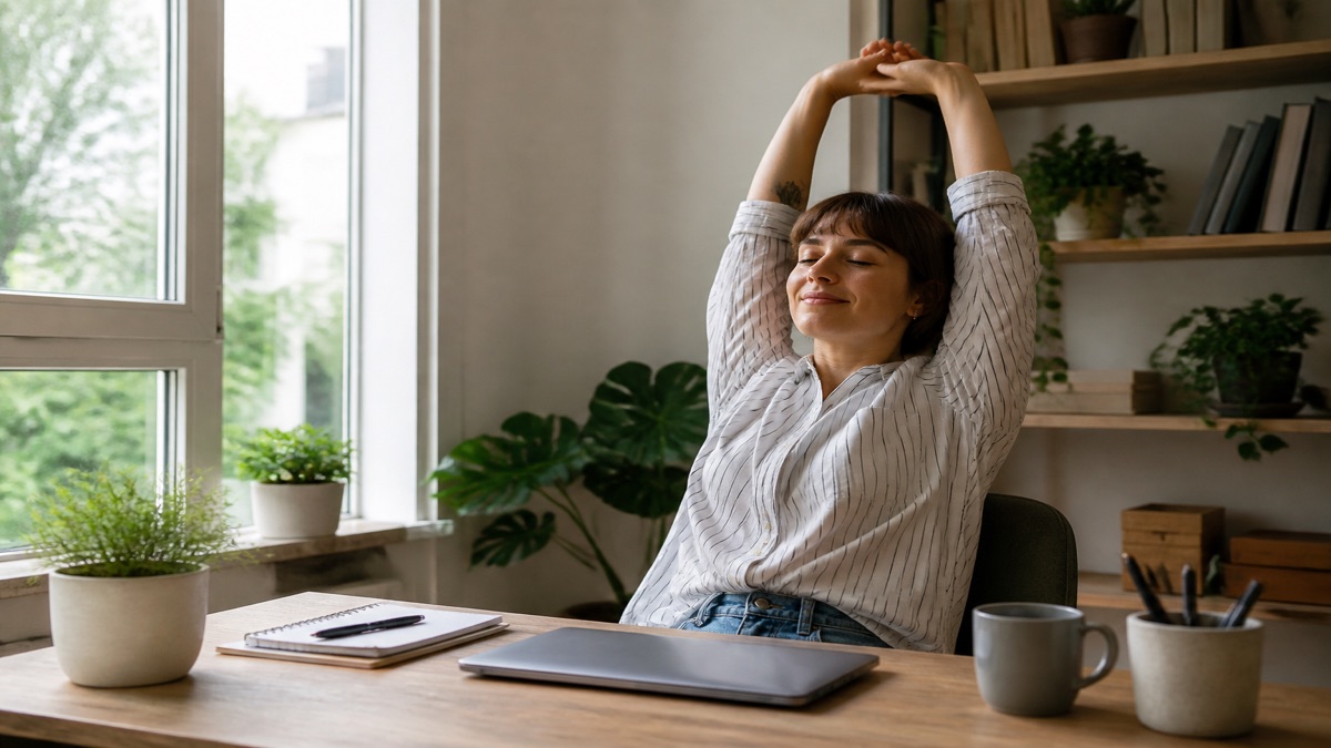 Remote worker shutting down a laptop at the end of the day