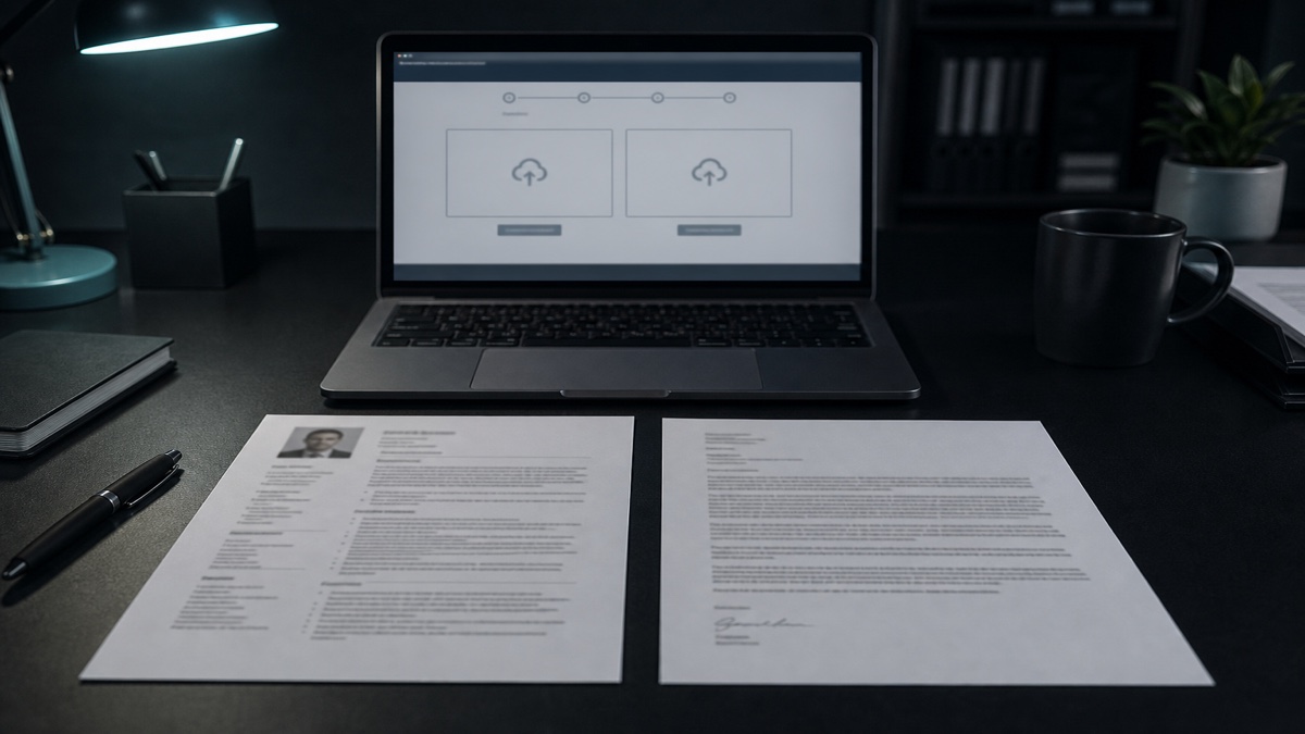 Resume and cover letter files beside an apply-form screenshot