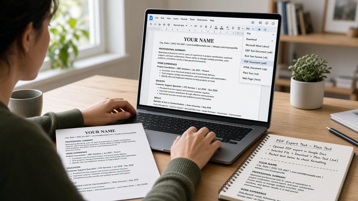 Google Docs Resume Export: US ATS-Safe Settings — HireFlow career guide