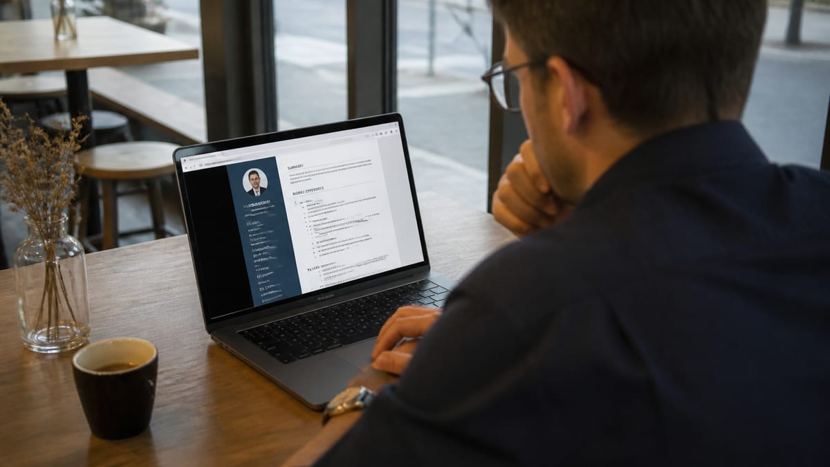 Job seeker scanning a resume in a browser with no login screen