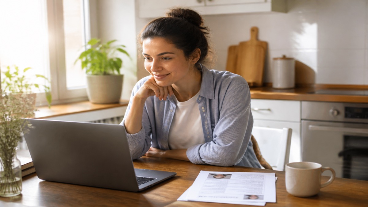 Job seeker reviewing ATS-friendly resume transformation on laptop with improved keyword alignment