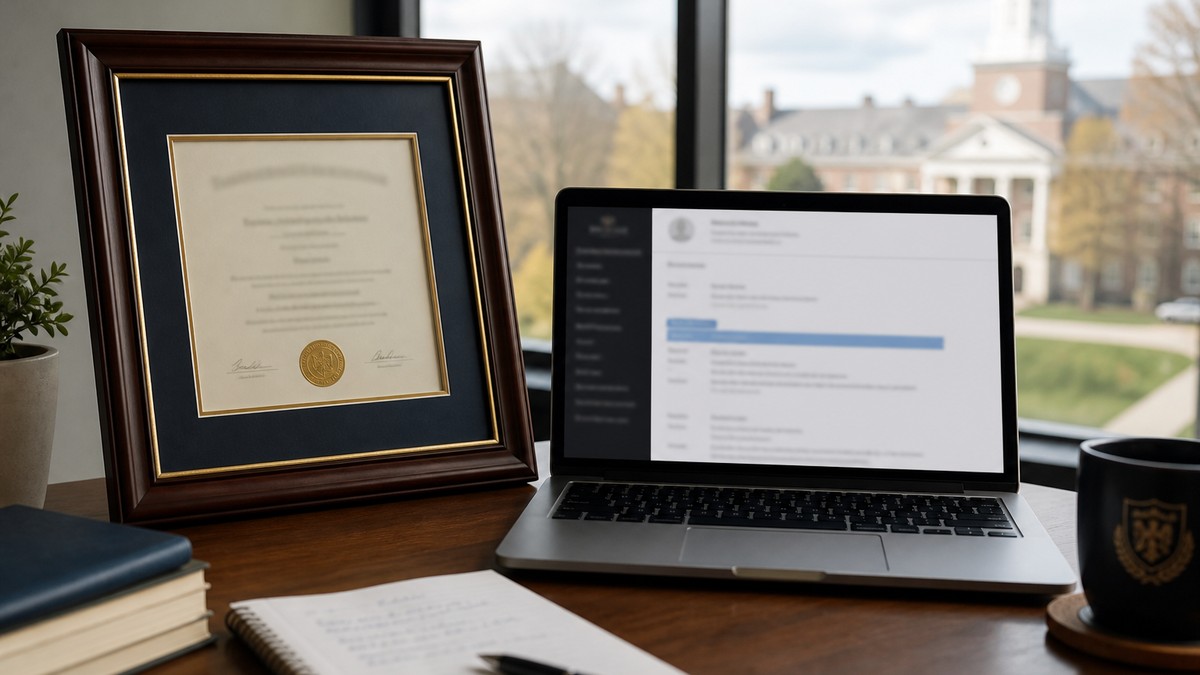 Graduate reviewing how to write a degree on a resume with Education section examples on a laptop screen