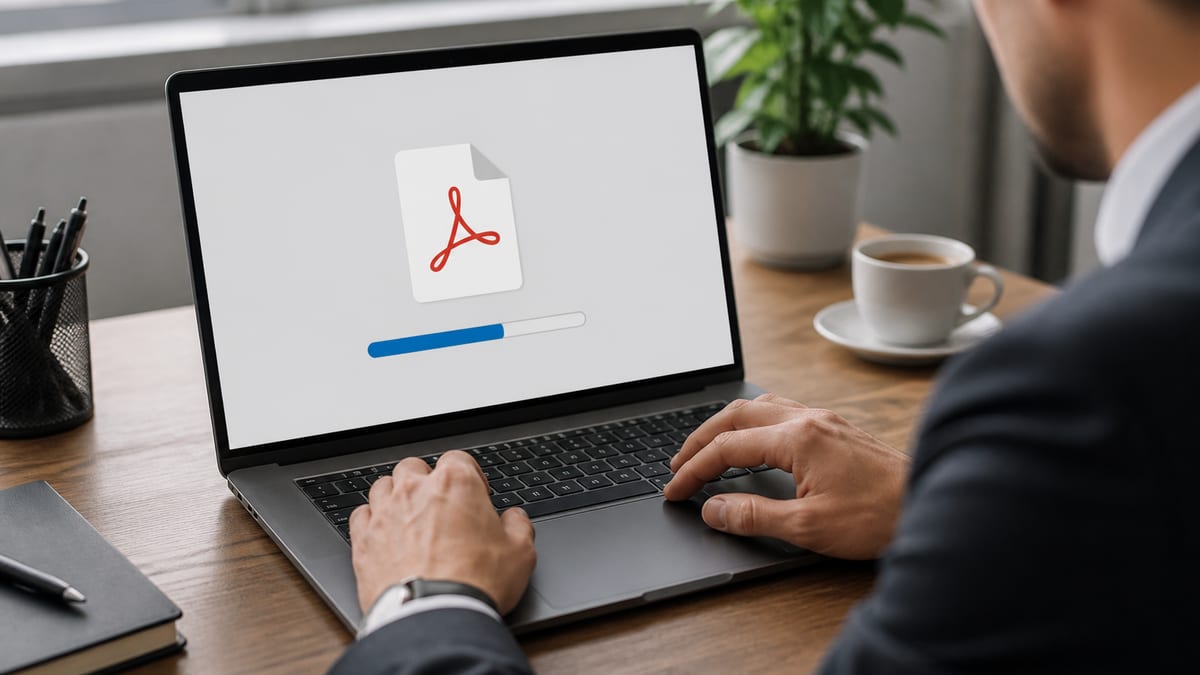 Recruiter compressing a large PDF resume on a laptop