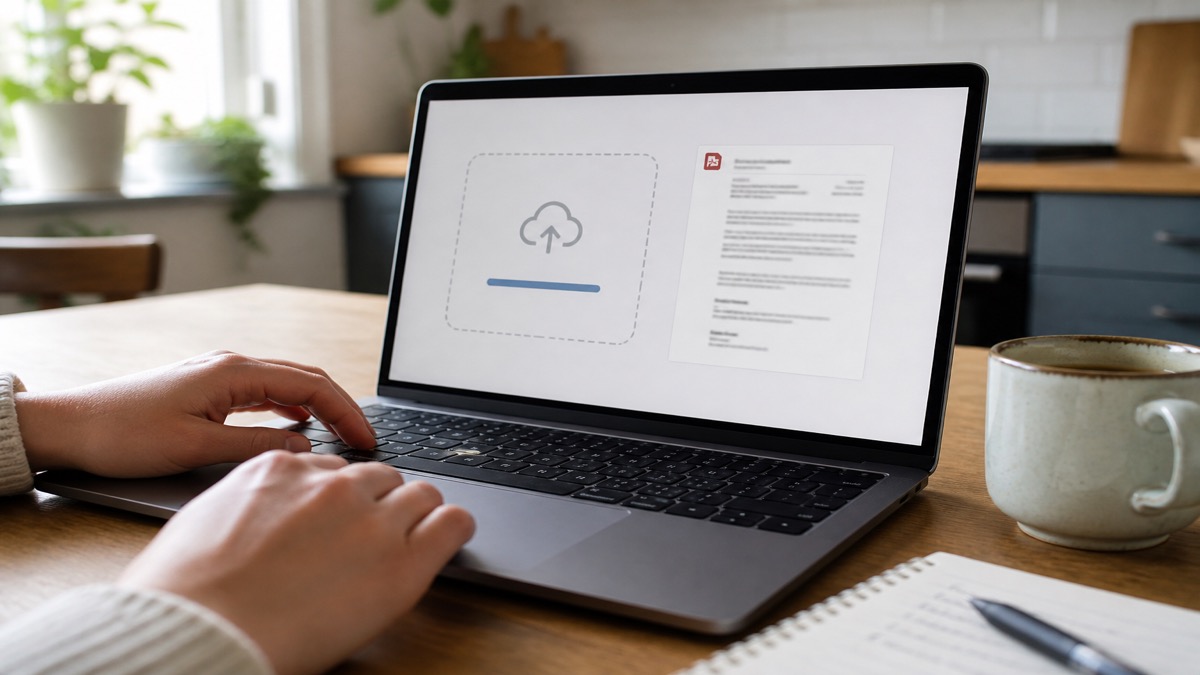 Person pasting resume text into a plain notepad beside a printed CV on a desk