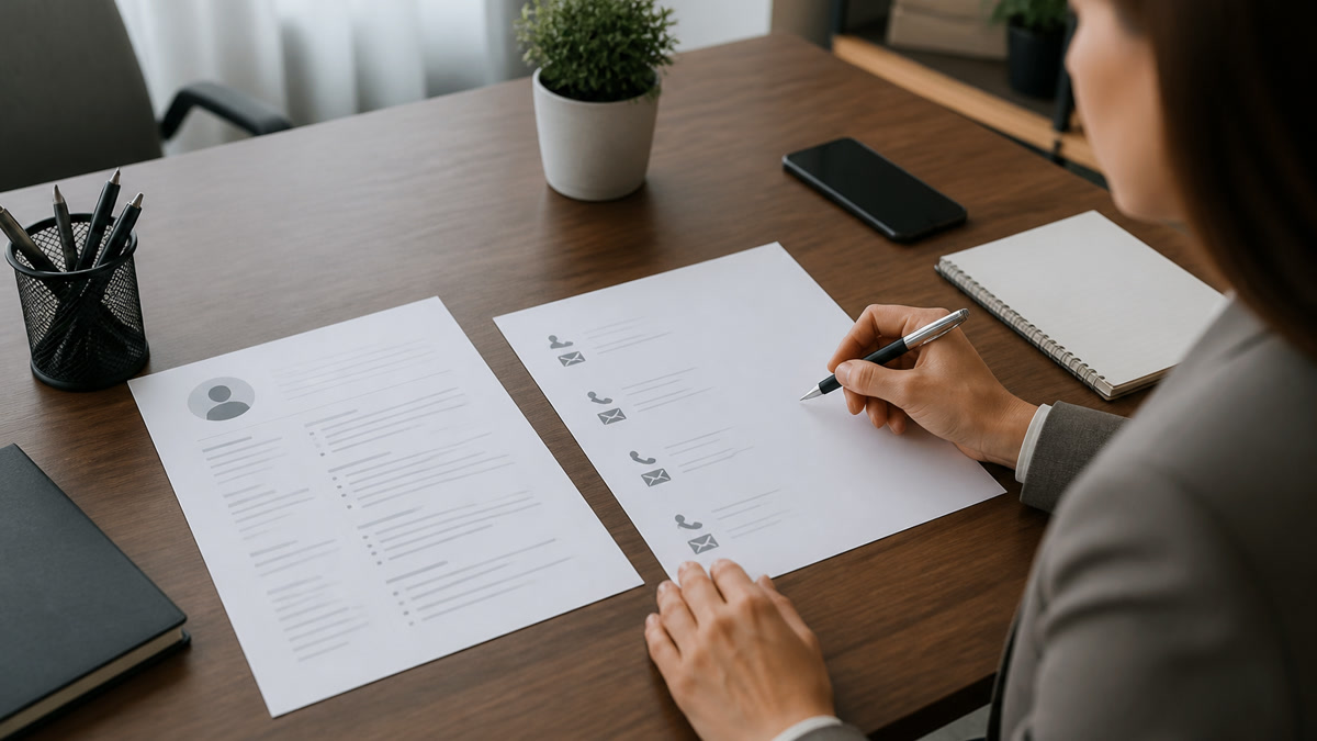 Professional reference list formatted on a separate page with name, title, company, and contact fields