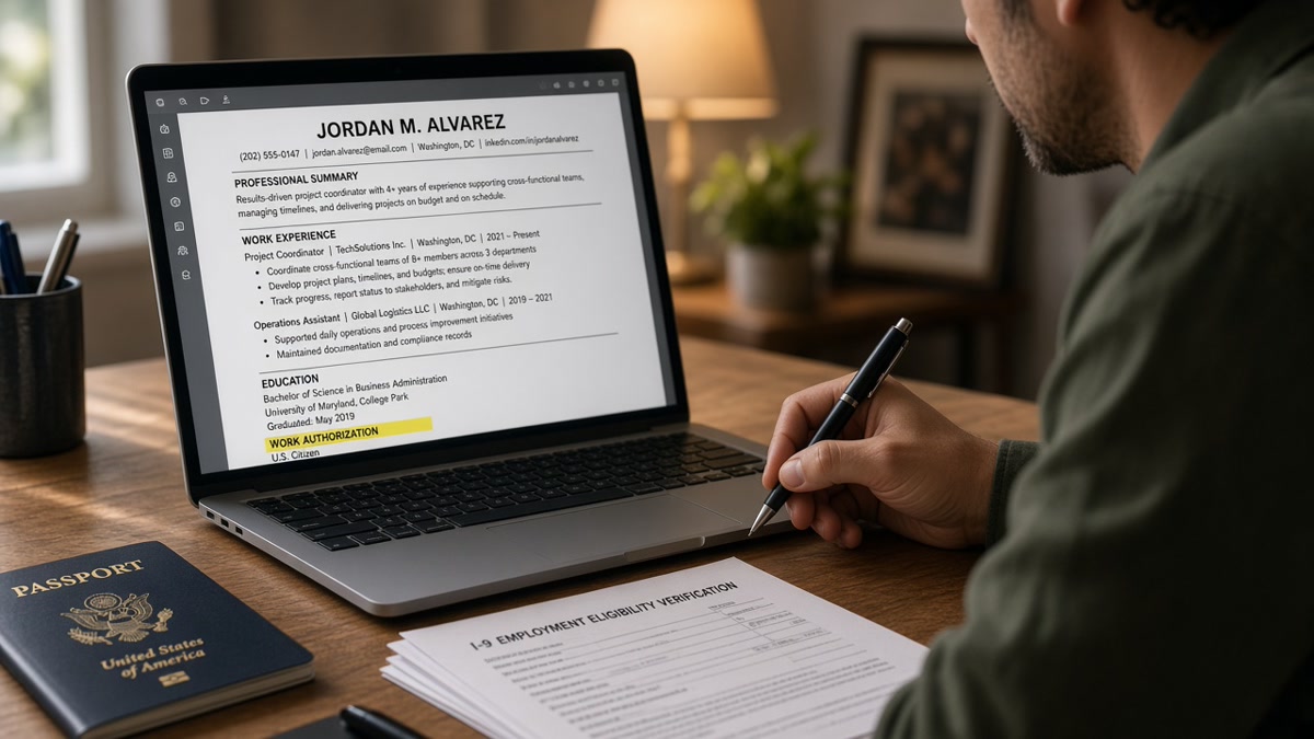 How to List Work Authorization on a US Resume — HireFlow career guide