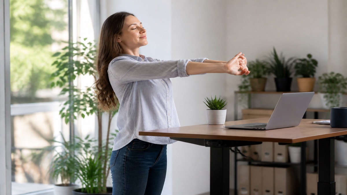 Job seeker at home desk staying motivated during job search while updating ATS resume on laptop