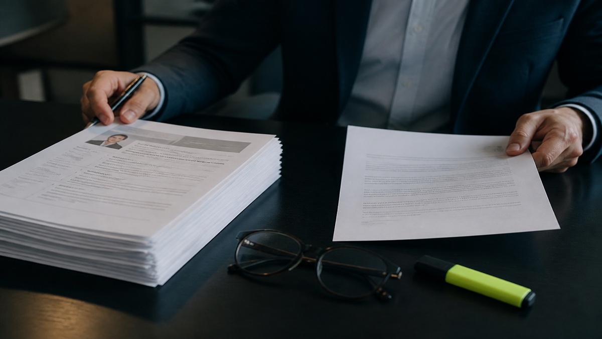 Professional drafting a letter of interest on a laptop with company research notes and a printed resume nearby