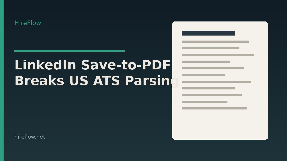 LinkedIn Save-to-PDF resume next to scrambled ATS parsed fields on hireflow.net