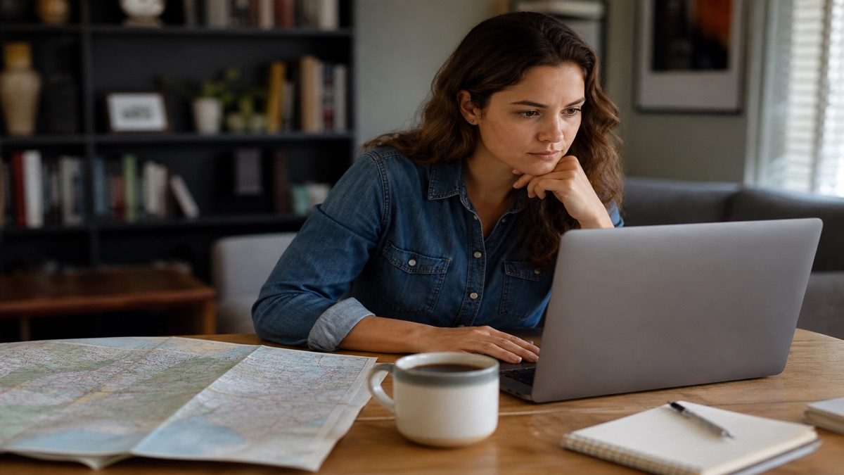 Person researching pay transparency laws with a US map on the desk
