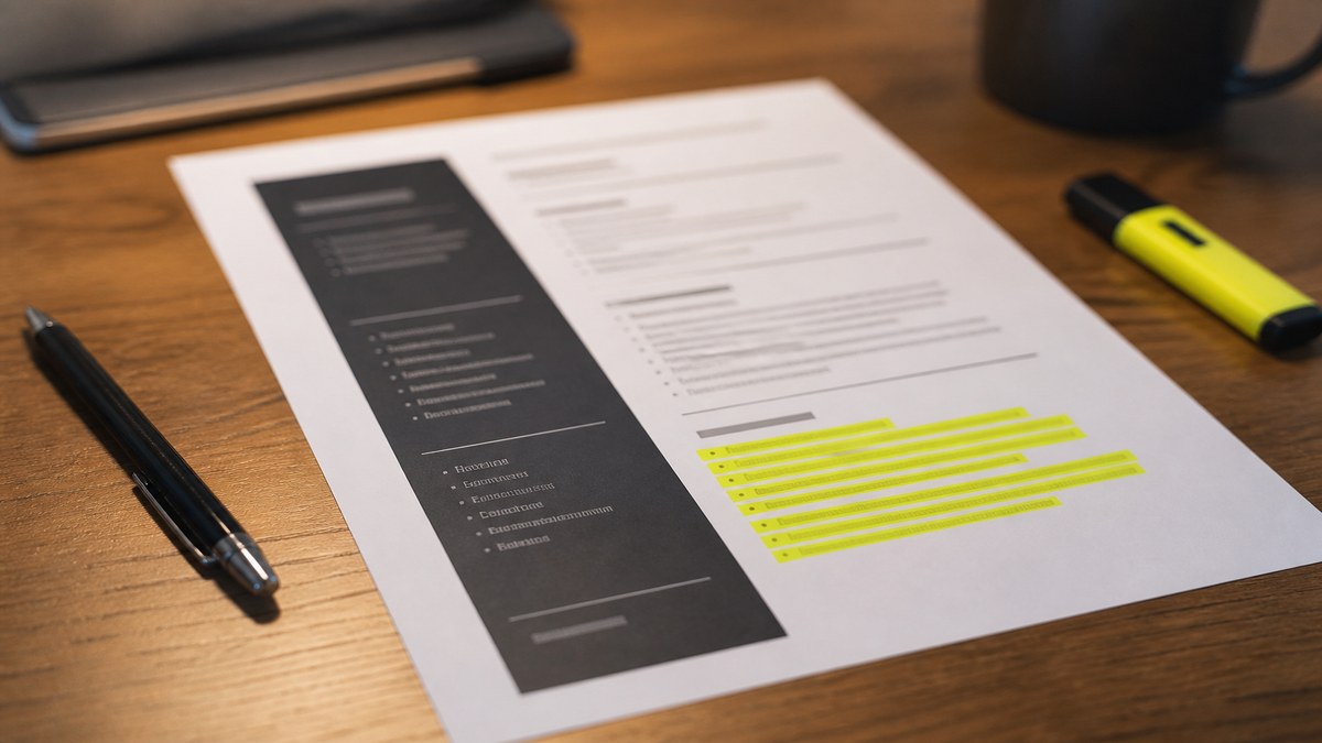 Resume skills section with labeled technical tools, methods, and core competencies typed under a Skills heading