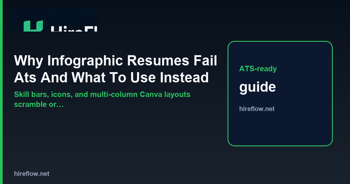 Side-by-side comparison of an infographic resume layout and a clean single-column ATS-safe resume