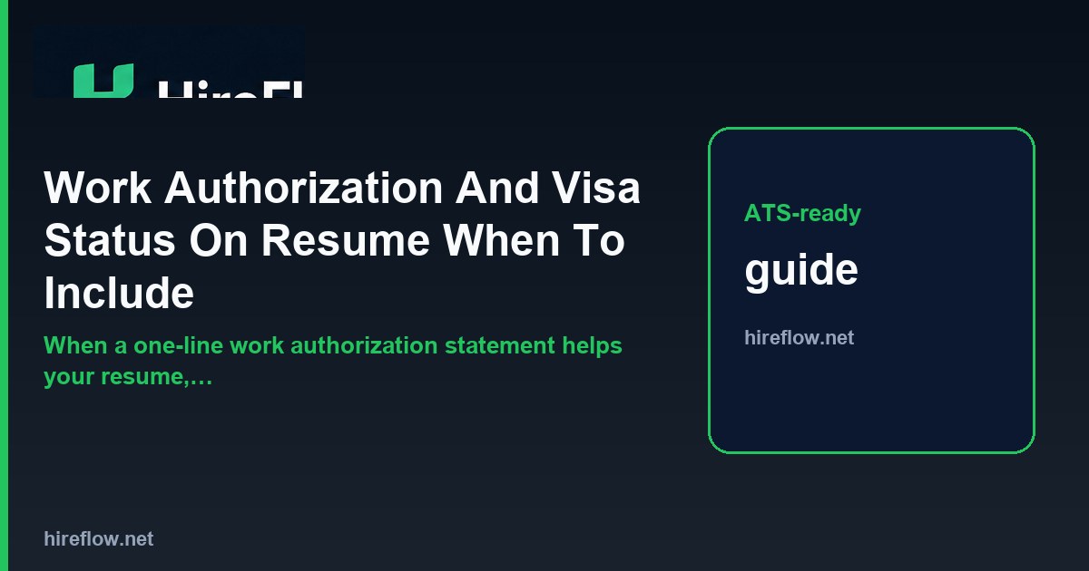 Resume header with a concise work authorization statement next to contact information